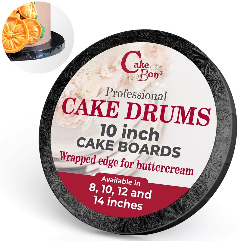 Cakebon Cake Boards - Sturdy 1/2 Thick Drums - 10 Inch Professional Fully Wrapped Edges Black 1-Pack - Image 1